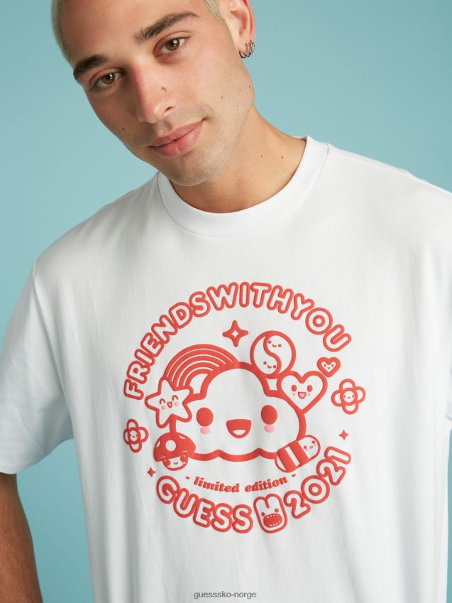 Guess plassert print t-skjorte hvit hvit unisex F0LJ801364