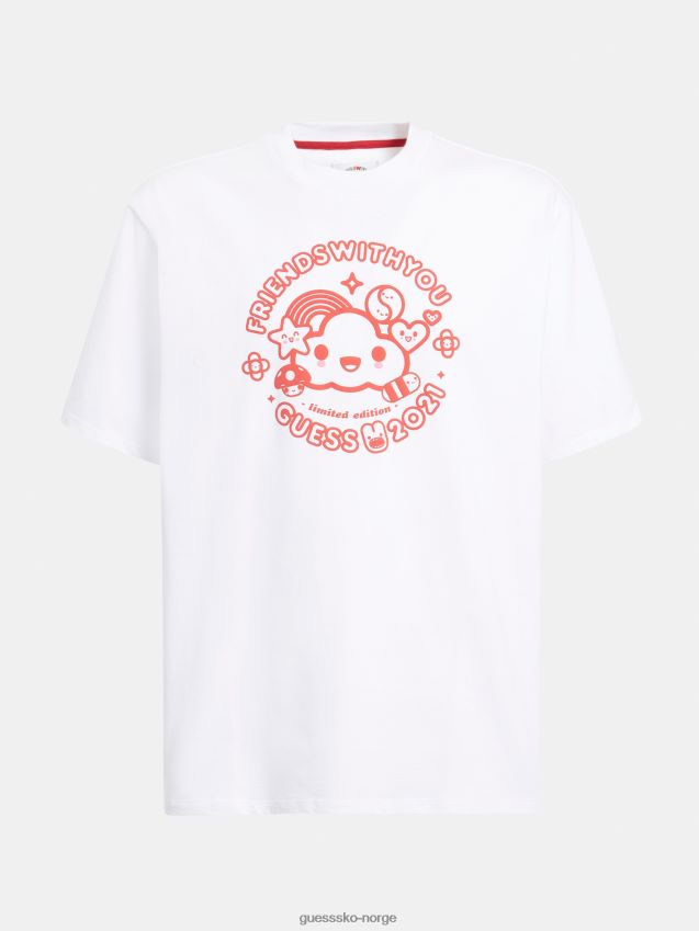 Guess plassert print t-skjorte hvit hvit unisex F0LJ801364