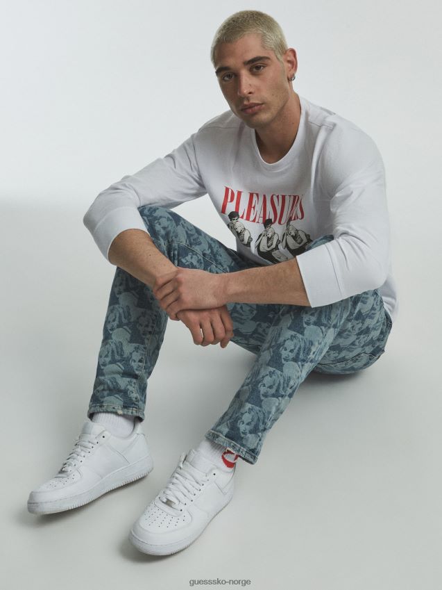 Guess plassert print t-skjorte hvit hvit unisex F0LJ801422