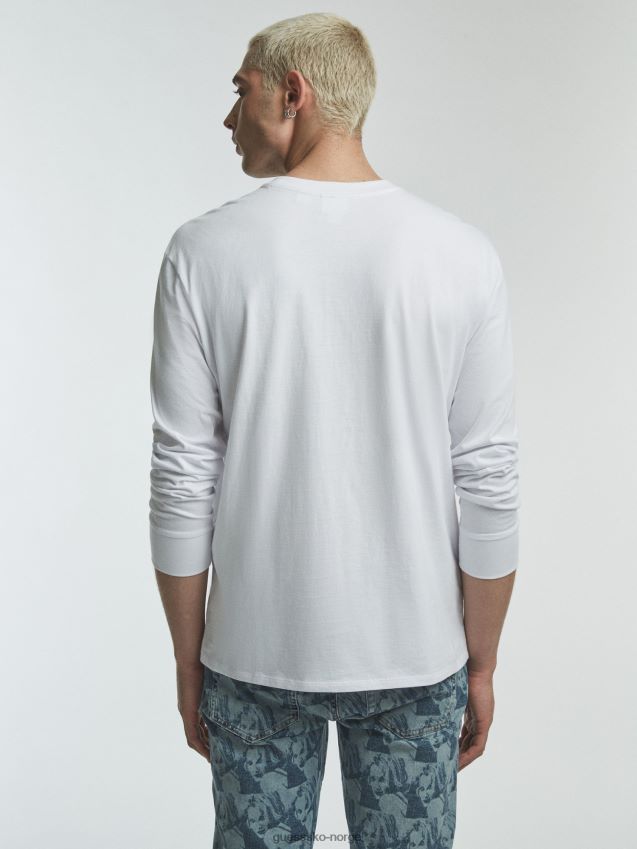 Guess plassert print t-skjorte hvit hvit unisex F0LJ801422