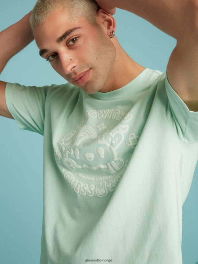 Guess plassert print t-skjorte lyseblå lyse blå unisex F0LJ801181