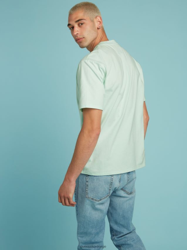 Guess plassert print t-skjorte lyseblå lyse blå unisex F0LJ801181