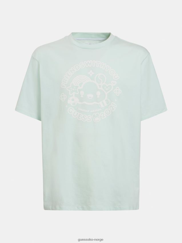 Guess plassert print t-skjorte lyseblå lyse blå unisex F0LJ801181
