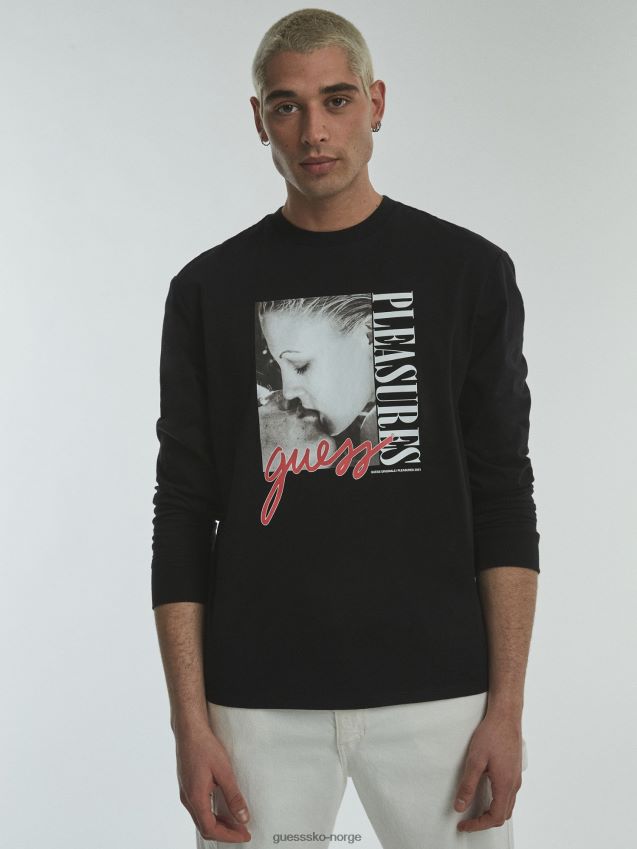 Guess plassert print t-skjorte svart svart unisex F0LJ801190