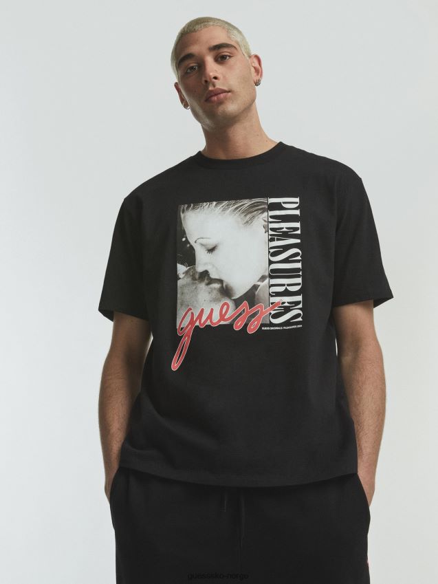 Guess plassert print t-skjorte svart svart unisex F0LJ801207