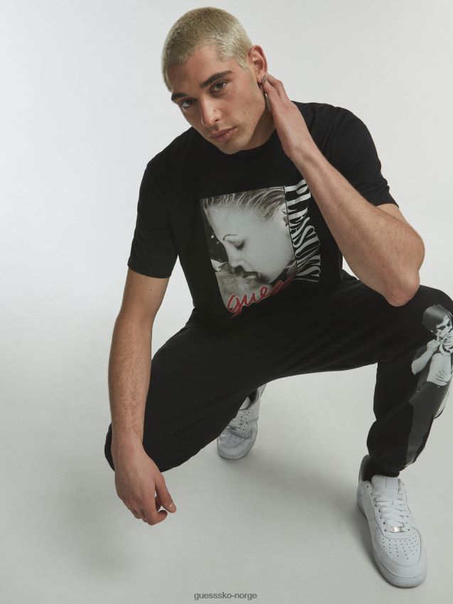 Guess plassert print t-skjorte svart svart unisex F0LJ801207