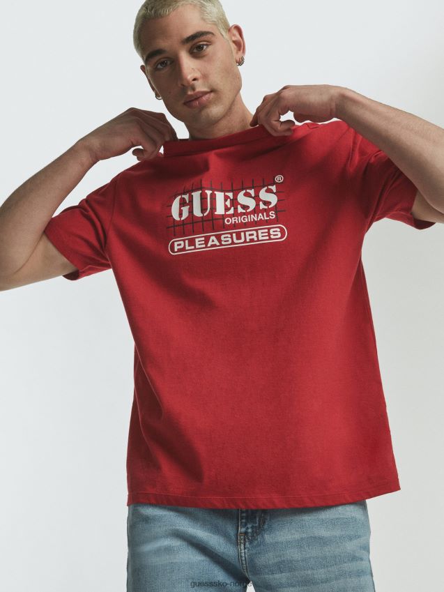 Guess rød t-skjorte med logo foran rød unisex F0LJ801299