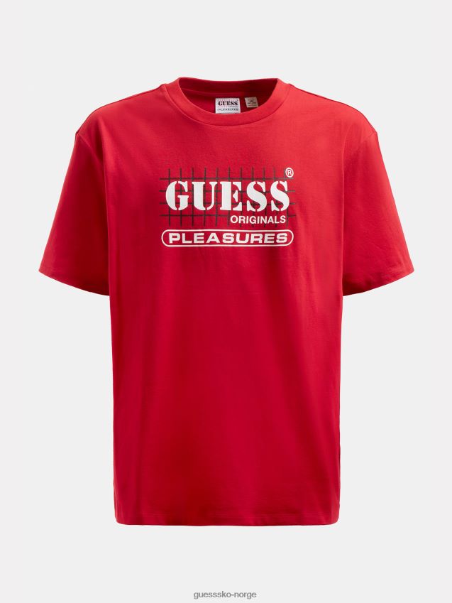 Guess rød t-skjorte med logo foran rød unisex F0LJ801299