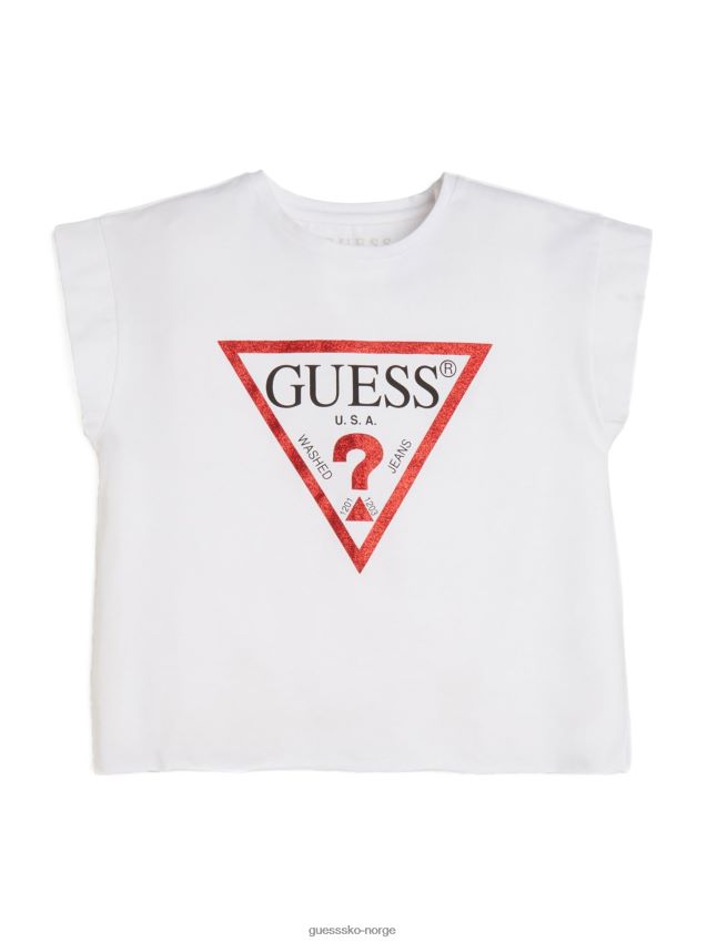 Guess ekte hvit beskåret logo-t-skjorte (7-14) ekte hvit unisex F0LJ8011492