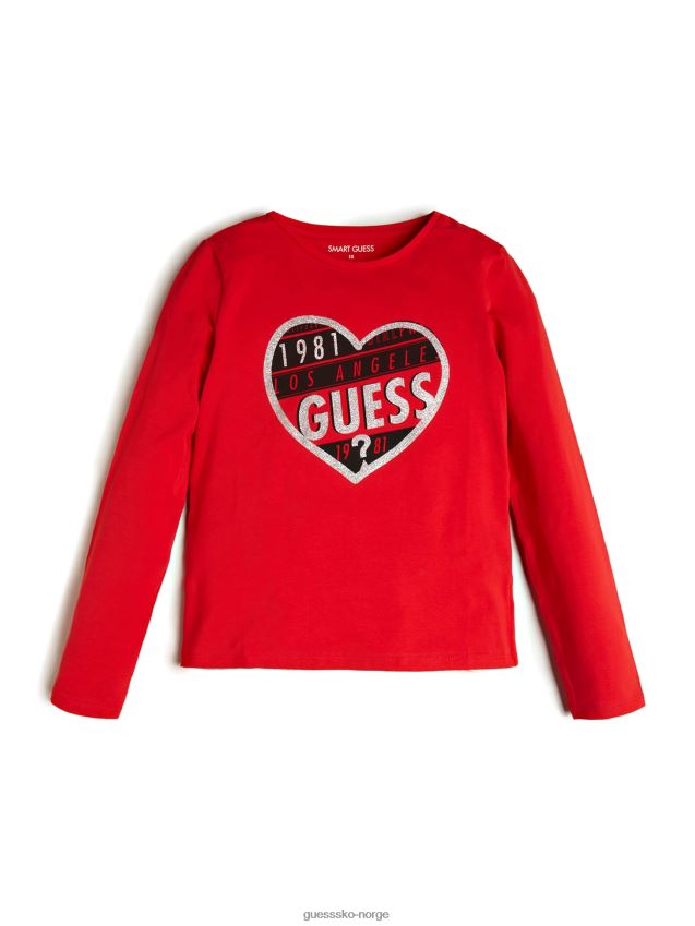 Guess hjertelogo langermet t-skjorte (7-14) nødvendig rød nødvendig rødt unisex F0LJ8011423