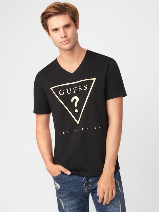 Guess jet black taft preget logo t-skjorte kulsvart unisex F0LJ808495
