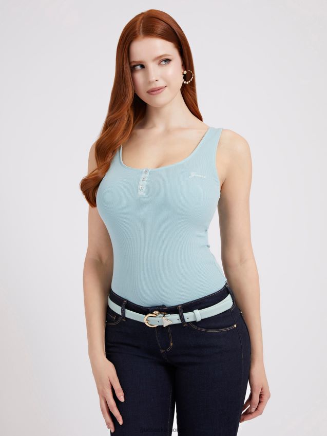 Guess lyseblå topp med knapp foran lyse blå unisex F0LJ802926